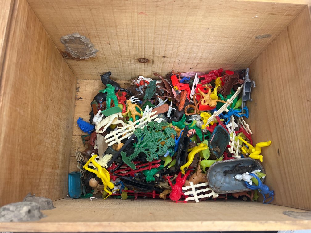 Wood Crate w/Vintage Plastic Farm Animals