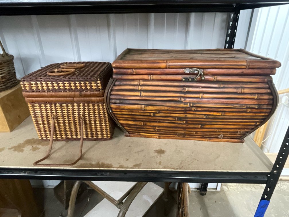 2 pc- Wicker Basket & Chest w/Toys