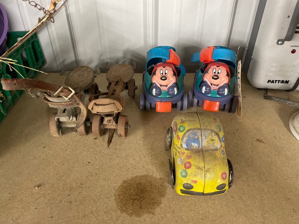 5pc - Childrens Mickey Roller Skates, M&M Car, Vintage Roller Skates