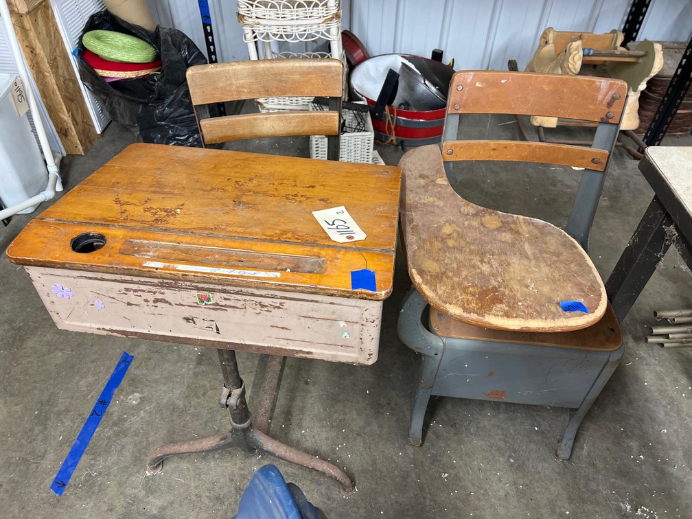 2 pc - Vintage Metal & Wood School Desks - AS IS