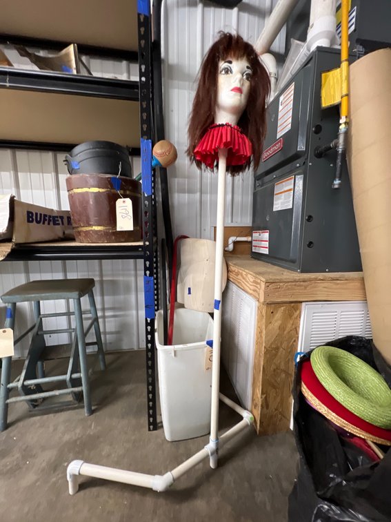 4pc - Mannequin Head on Stand, Mannequin Bottoms & Trash Bin w/Canes
