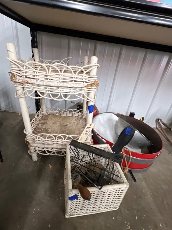 3pc - Wicker Table, Wicker Basket w/Hand Grinder & More