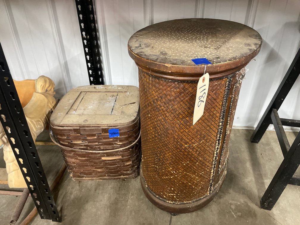 2pc - Rolling Side Table & Picnic Basket