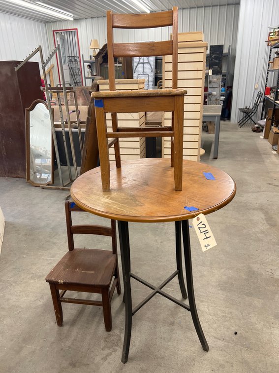 3pc - Wooden Table & 2 Small Wooden Chairs - AS IS