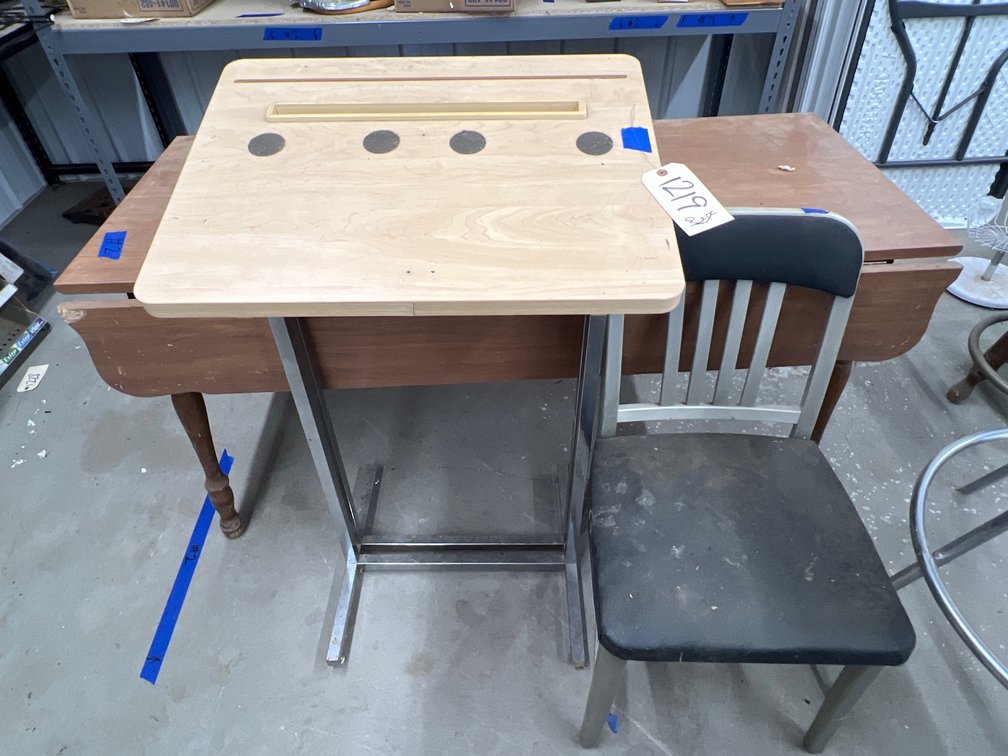 3pc - Metal Chair, Drop Leaf Table, Standing Table - AS IS