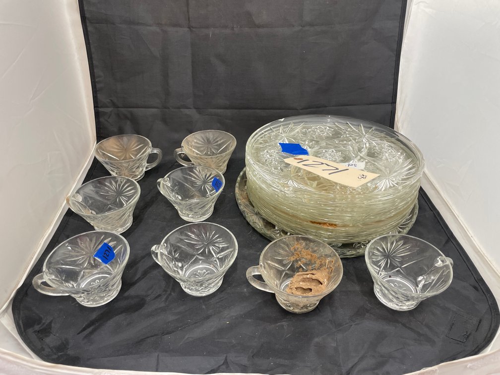 Glass Plates, Cups, Serving Platter