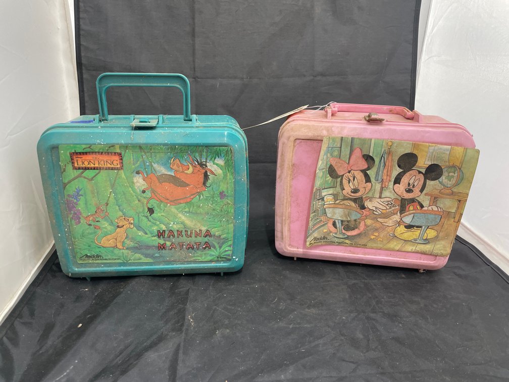 2pc -  Vintage Lion King Lunch Box w/Thermos & Mickey & Minnie Lunch Box w/Thermos