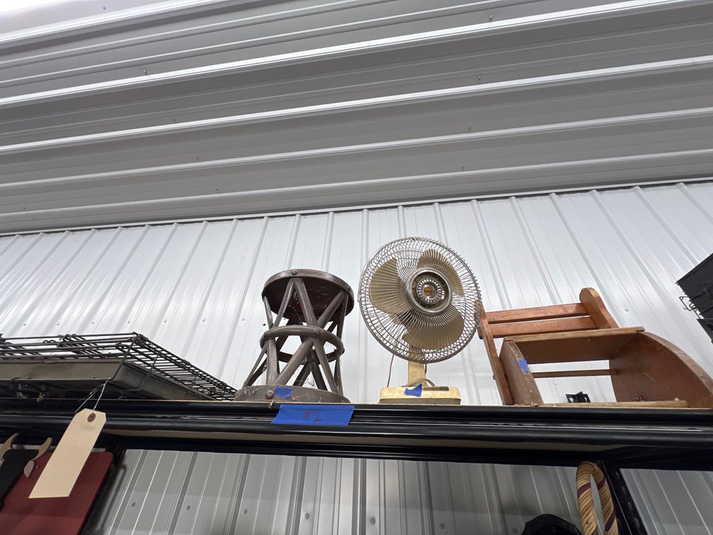 4pc - Fan, Wooden Small Chair, Plant Stand & Collapsable Dog Cage