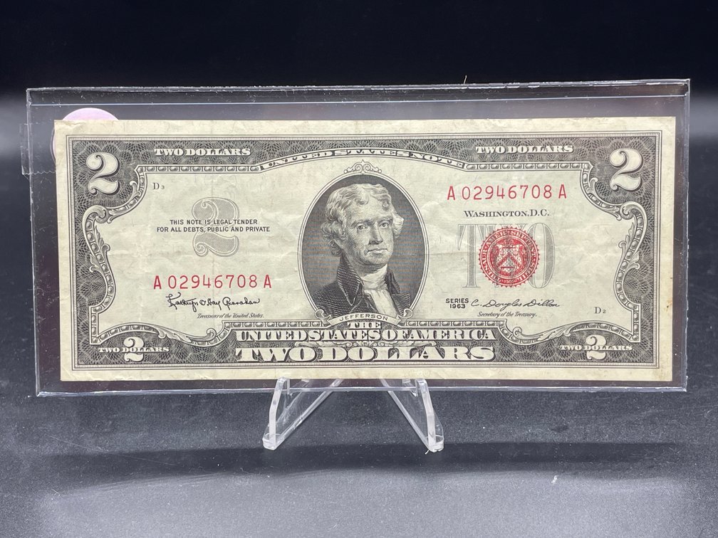 1963 Series “Red Seal” $2 Note RARE AU+/UNC