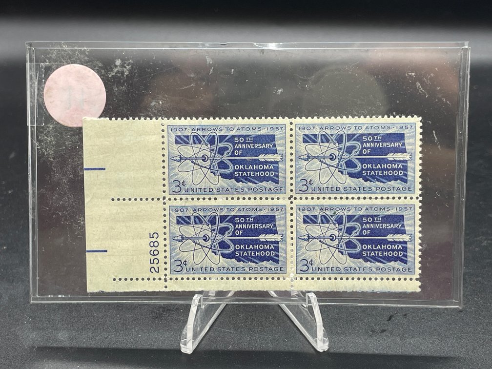 (4) 3 Cent Stamps 1957 50TH Anniversary of Oklahoma Statehood Choice UNC.