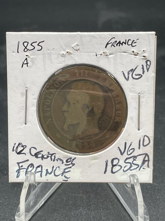 1855 A 10 Centimes France Rare 171 Year Old VG10
