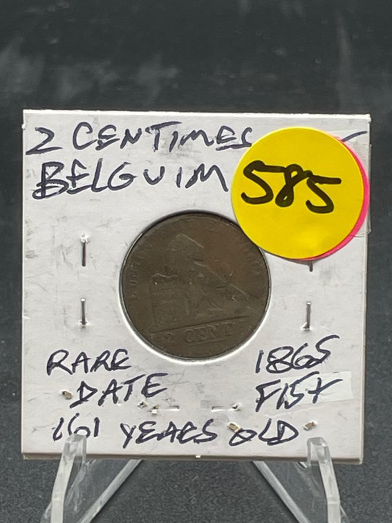 1865 2 Centimes Belgium Rare Date 161 Years Old F15+