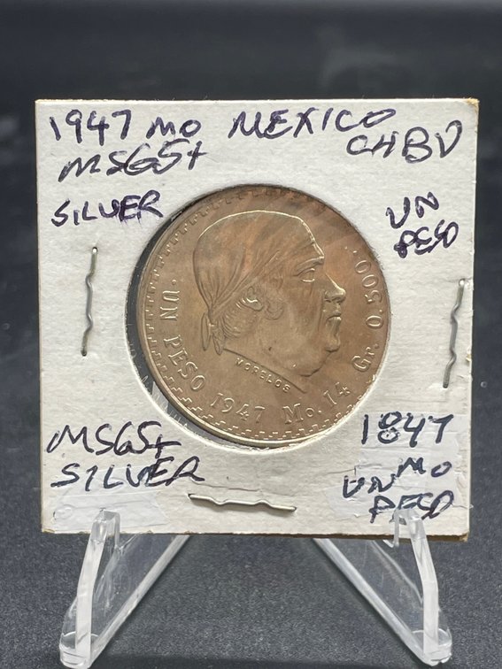 1947 Mo UnPeso Mexico Silver Ch BU MS65++