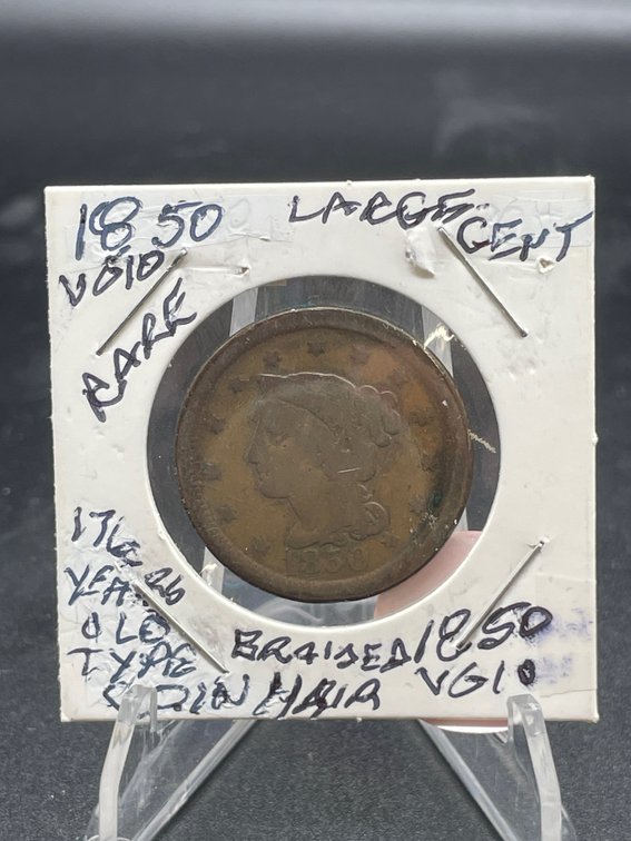 1850 Braided Hair Large Cent176 Years Old Rare Type Coin VG10+