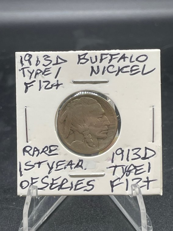 1913 D Type 1 Buffalo Nickel Rare First Year Of Series Type Coin F12+