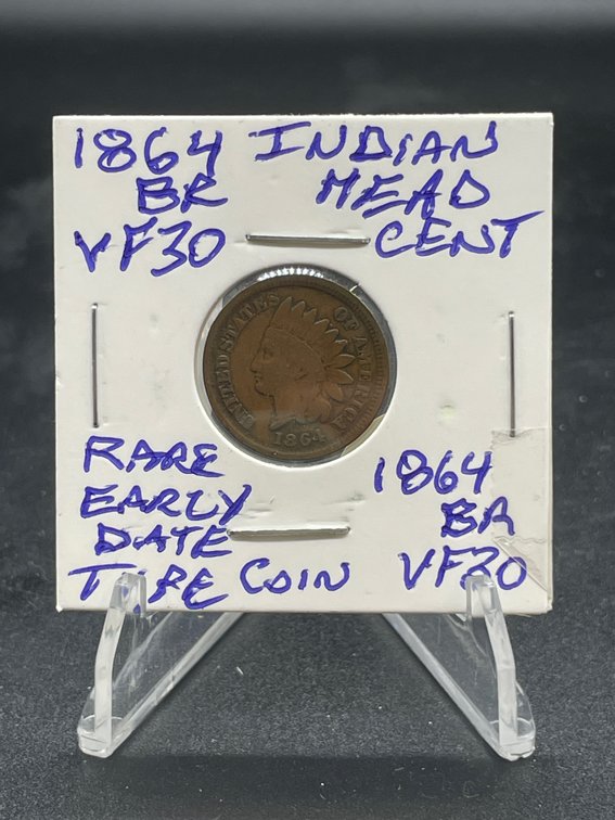 1864 BR Indian Head Cent 162 Years Old Rare Early Date Type Coin VF-30