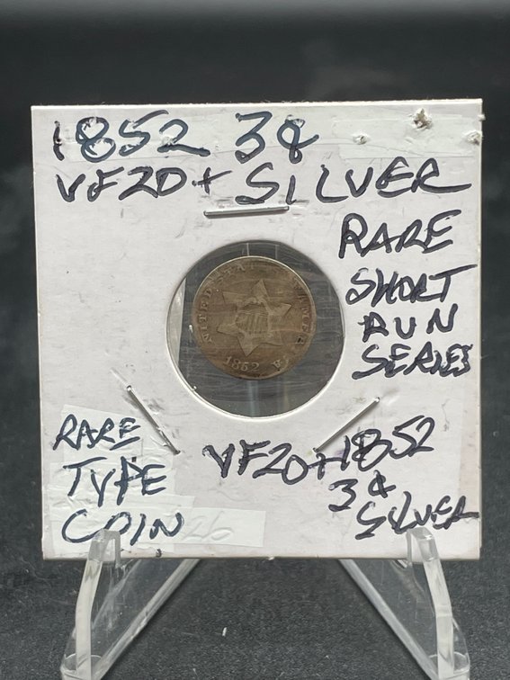 1852 3 Cent Silver 174 Years Old Rare Short Run Series Type Coin VF20+