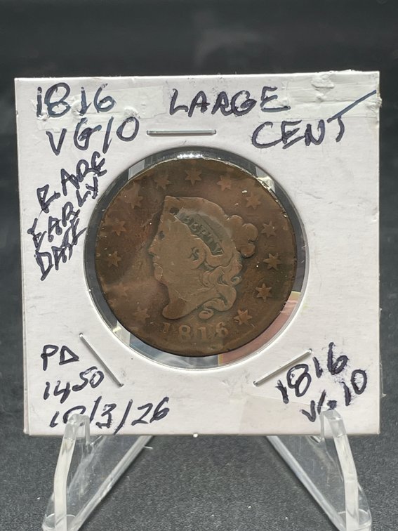 1816 Large Cent Rare Early Date Type Coin VG10
