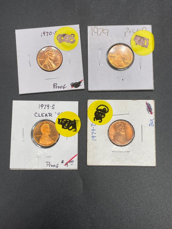 4 Pennies - 1970 S proof, 2-1979 S Proof, 1979D Bu Penny