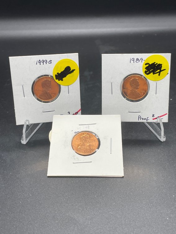 3 Pennies - 1980 D BU, 1999S Proof, 1989S proof