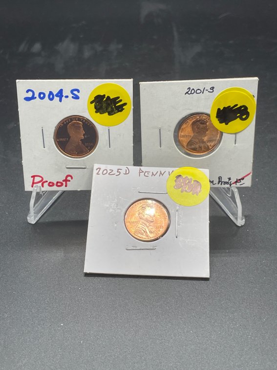 3 Pennies - 2001S proof, 2004S Proof, 2025D