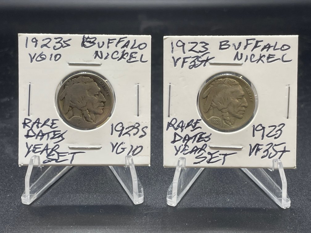 1923 PS (2) Buffalo Nickels Rare Dates Year Set VG10-VF35+