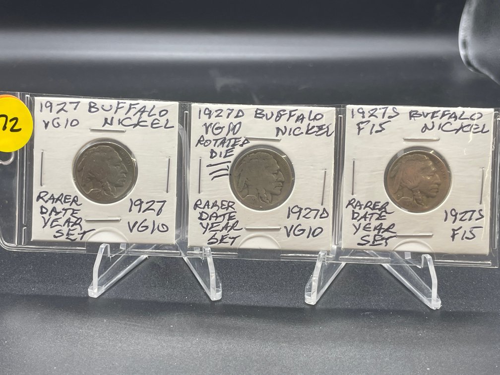 1927 PDS (3) Buffalo Nickels Rarer Date Year Set VG10-F15