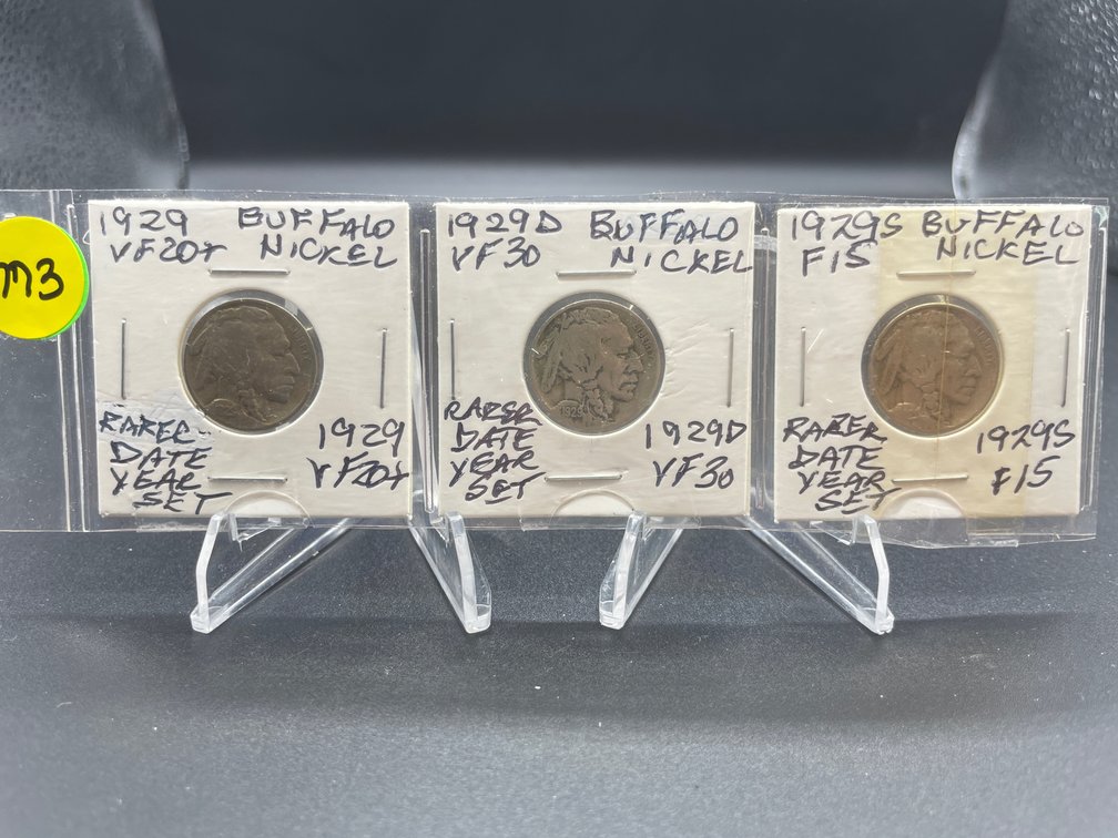 1929 PDS (3) Buffalo Nickels Rarer Date Year Set F15-VF30