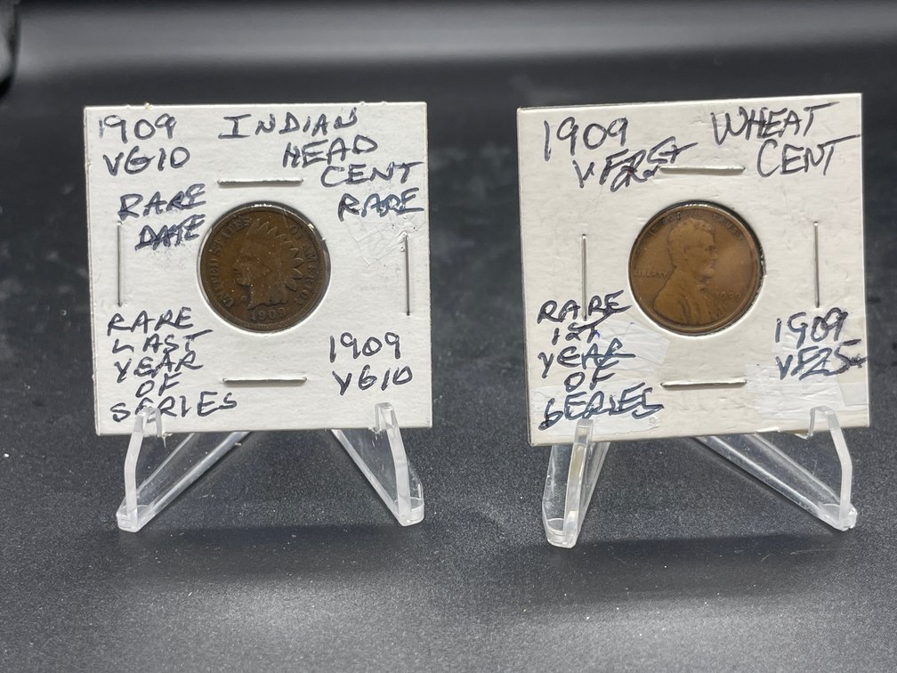 1909 Indian Head Cent Last Year Rare 1909 Wheat Cent 1st Year Rare VG10-VF25