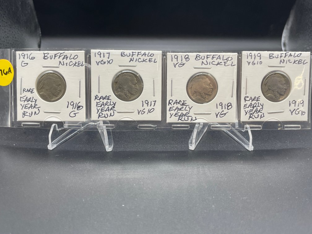 1916-1919 (4) Buffalo Nickels Rare Early Year Run G4-VG10