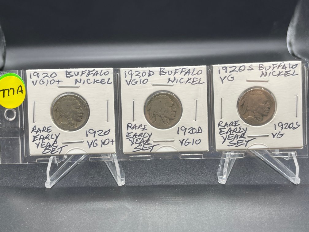 1920 PDS (3) Buffalo Nickels Rare Early Year Set VG-VG10+
