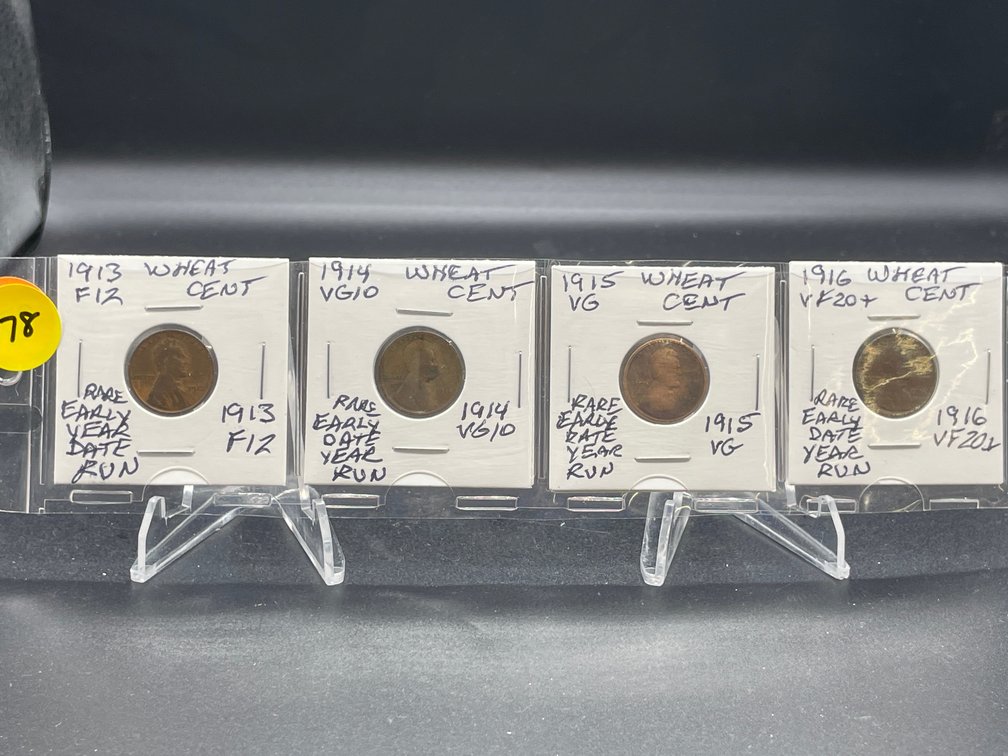 1913-1916 (4) Wheat Cents Rare Early Date Year Run VG-VF20+