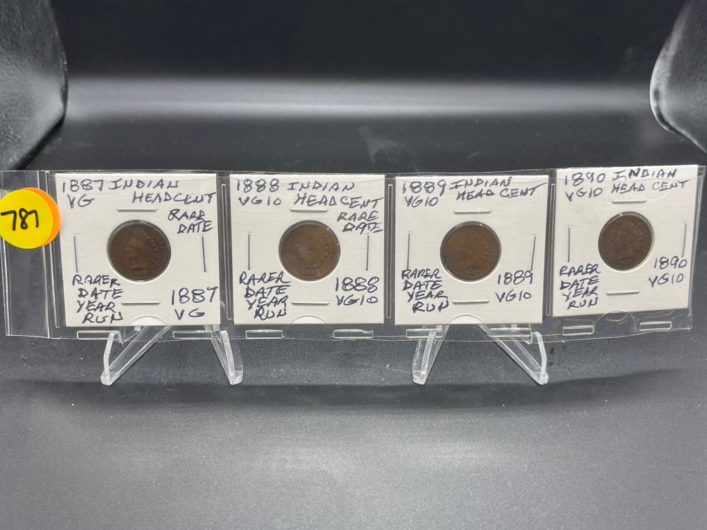 1887-1890 (4) Indian Head Cents Rarer Date Year Run VG-VG10