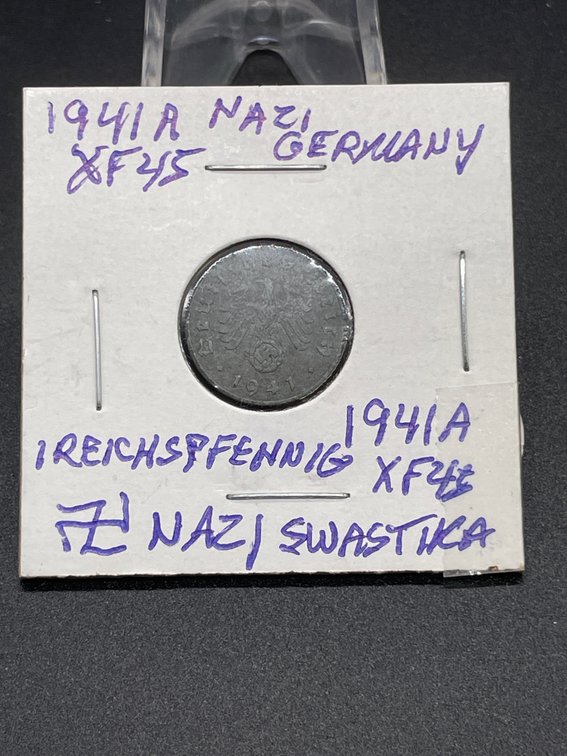 1941 A 1 Reichspfennig Nazi Germany “Swastika” WWII Era XF45