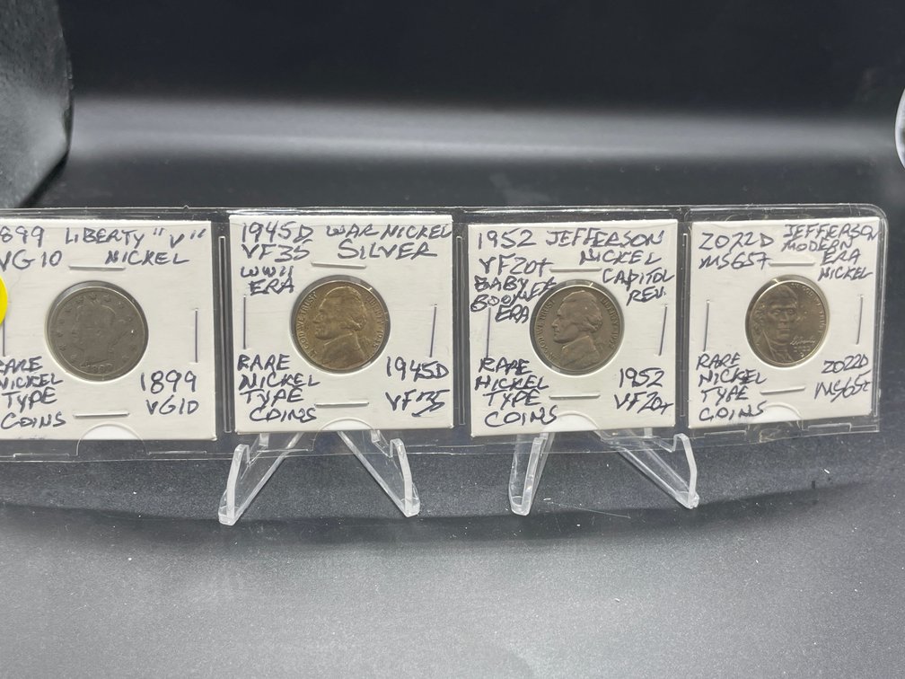 1899, 1945 D, 1952, & 2022 D Lib. “V”-War(SILVER)- Jefferson BB, Modern Nickels VG10-BU