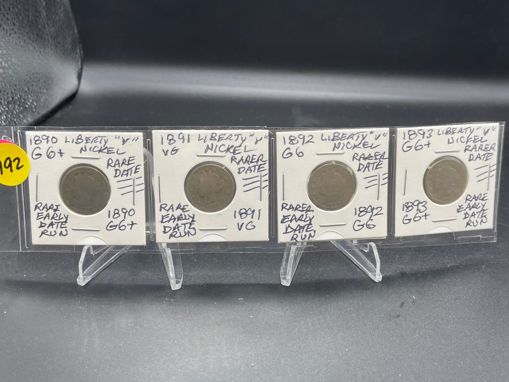 1890-1893 (4) Liberty “V” Nickels Rarer Early Date Run Set G6-VG