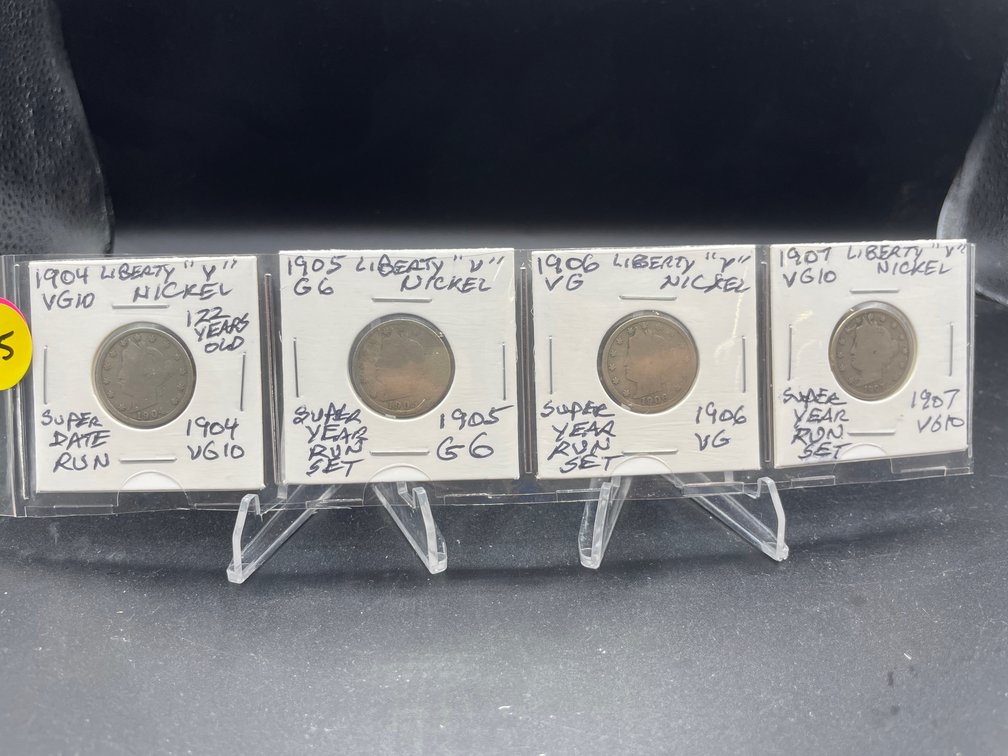 1904-1907 (4) Liberty “V” Nickels Super Year Run Set G6-VG10