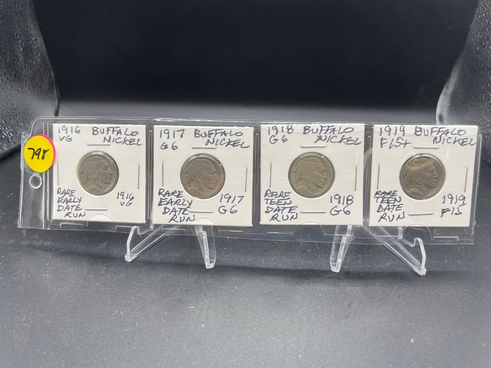 1916-1919 (4) Buffalo Nickels Rare Early Year Run G6-F15