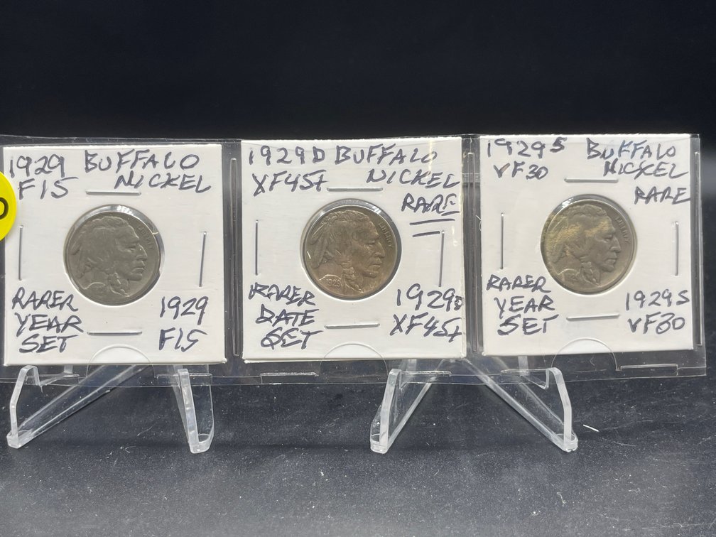 1929 PDS (3) Buffalo Nickels Rarer Year Set F15-XF45++