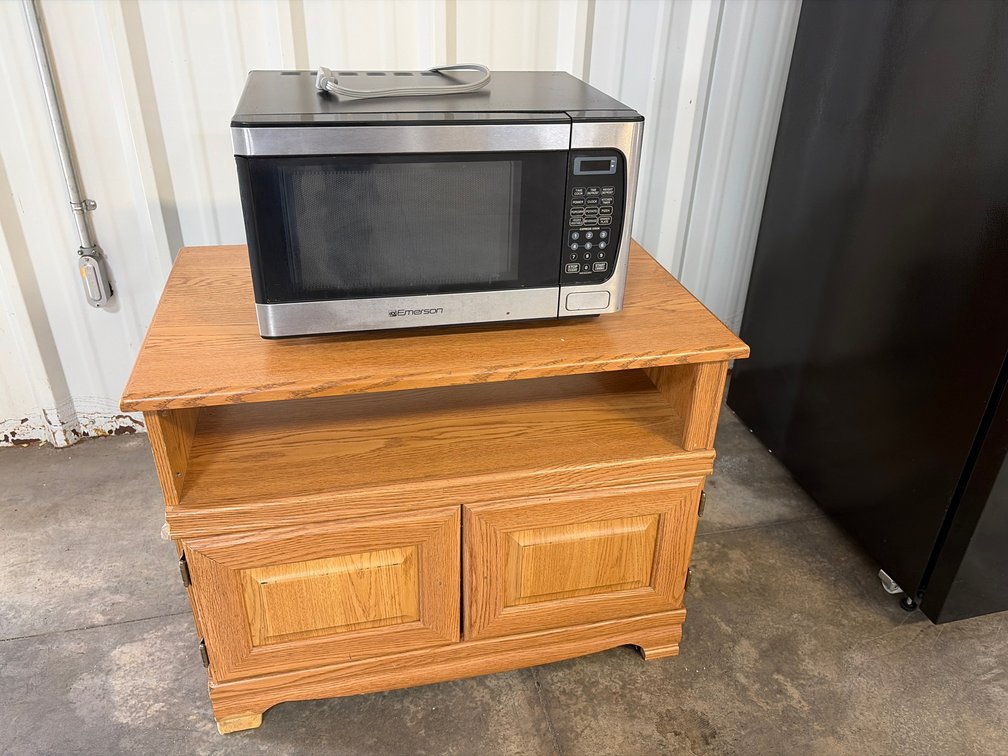 Microwave and table