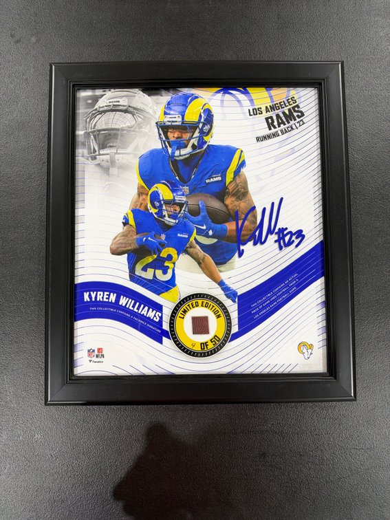 Kyren Williams framed game used football picture
