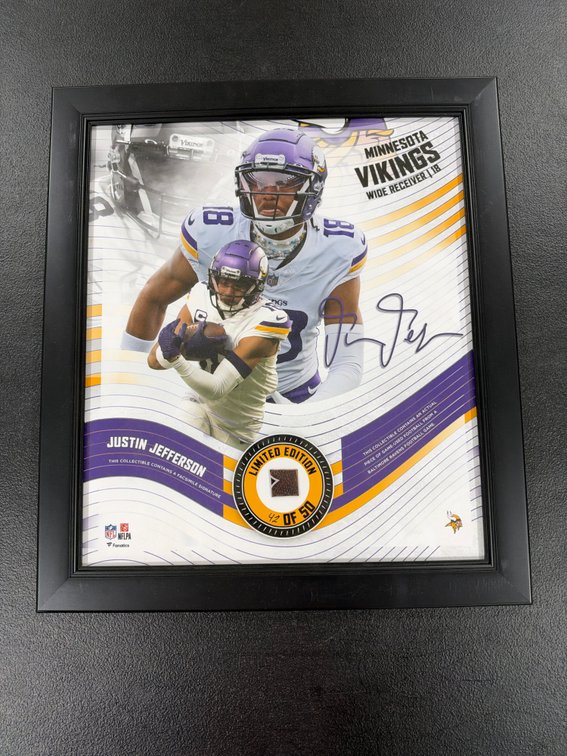 Justin Jefferson game used football framed photo