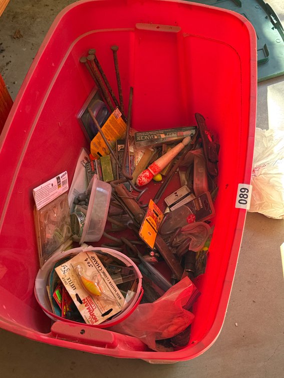 Tote of misc fishing