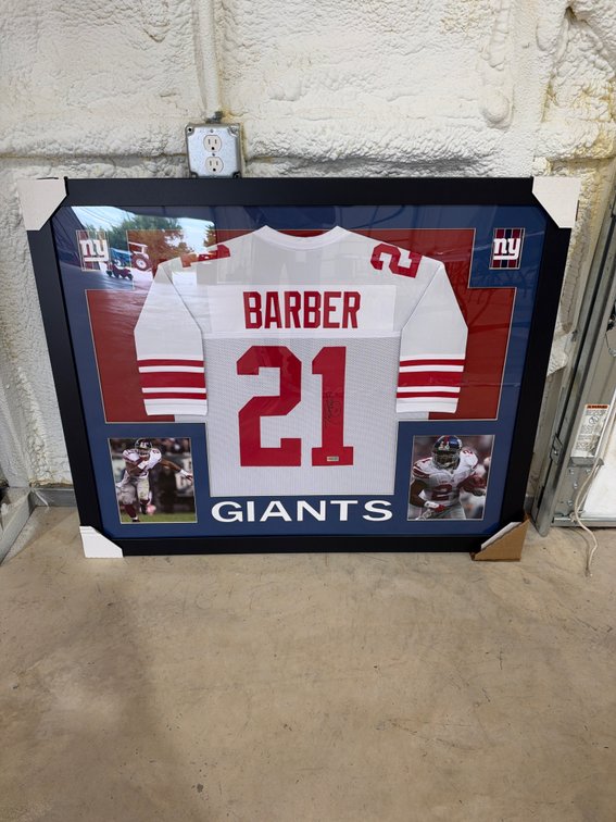 Tiki Barber framed auto jersey