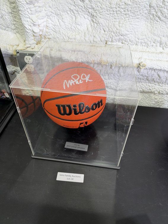 Magic Johnson auto basketball & case