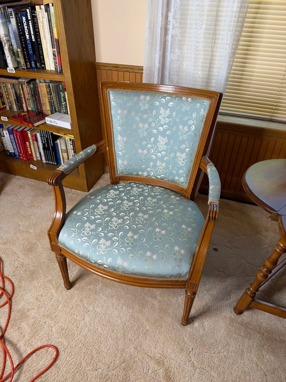 Vintage wide bottomed wood framed chair