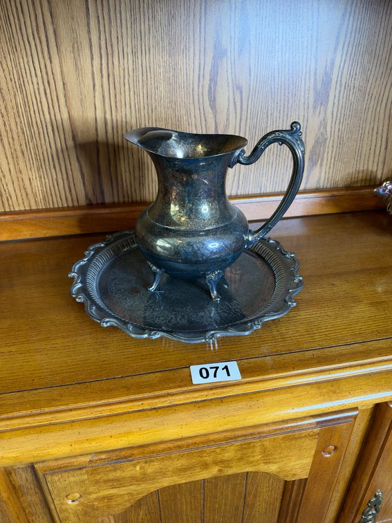 Silver plated pitcher and serving platter