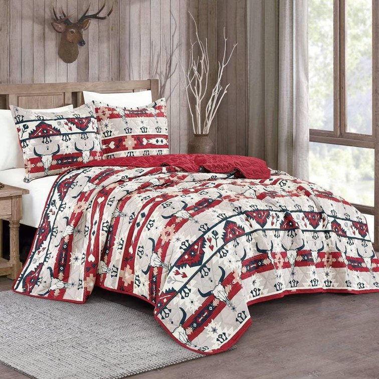 Southwest Cow Horn Skull Quilt Bedding Set - Queen