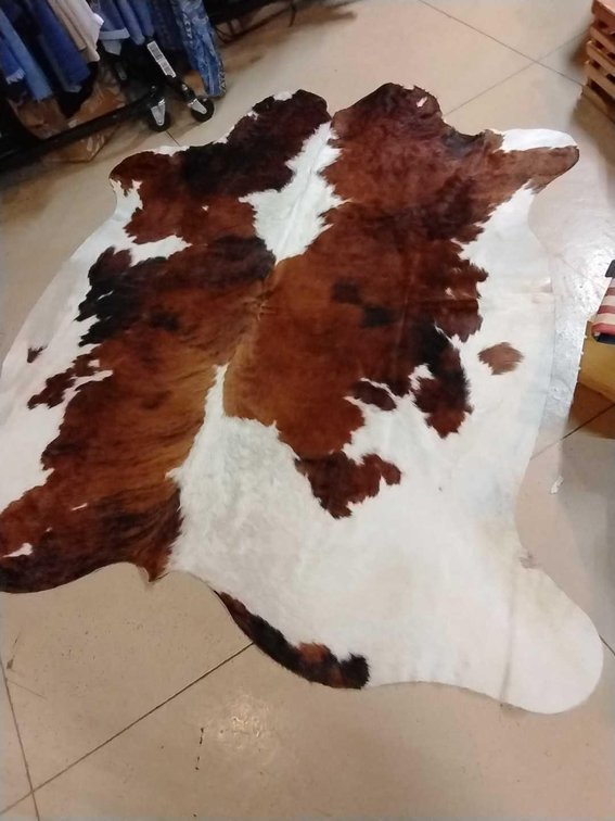 Tri-Color Brindle & White Cowhide Rug