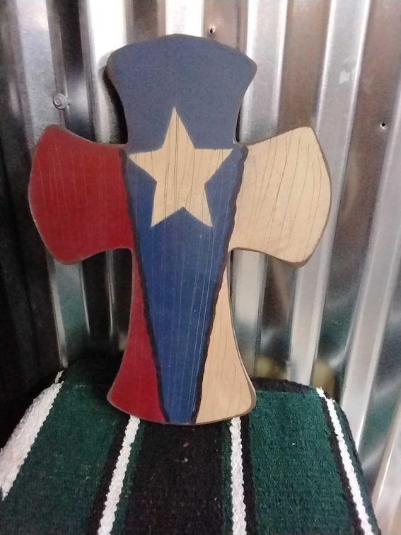 12in Wooden Cross Red,Blue, White